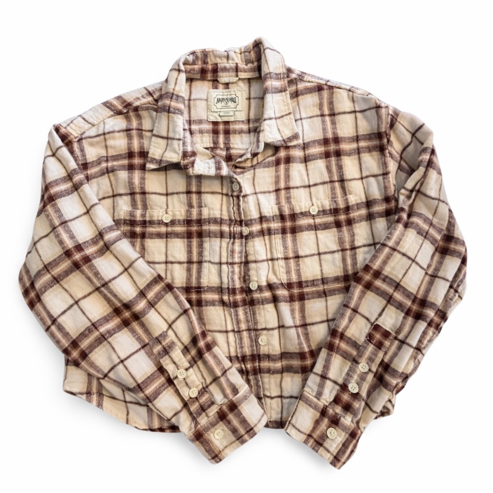 American Eagle Outfitters Brown Plaid Shirt Large
